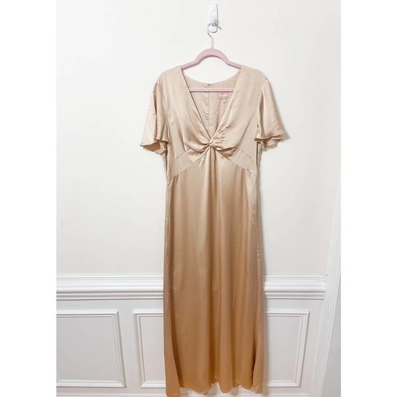 Show Me Your Mumu Rome Twist Gown in Champagne Luxe Satin Size XL NP - Picture 2 of 7
